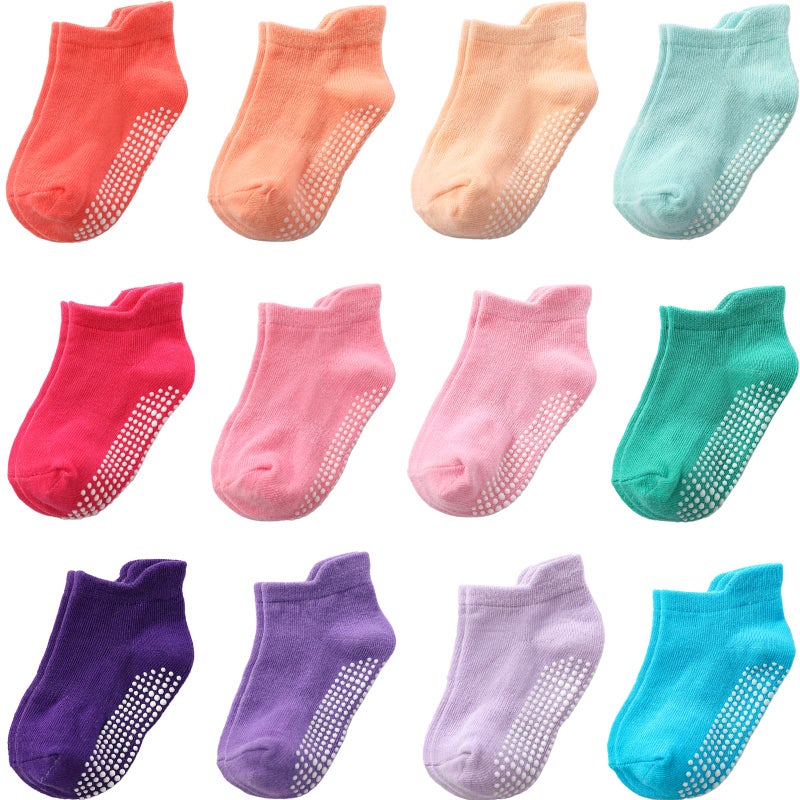 Aroveea Non Slip Grip Ankle Baby Socks 1-3 Years old Black For Toddler Boys and Girls Kids Socks 12 Pack Infant Cute Cotton Baby Socks - Image 1